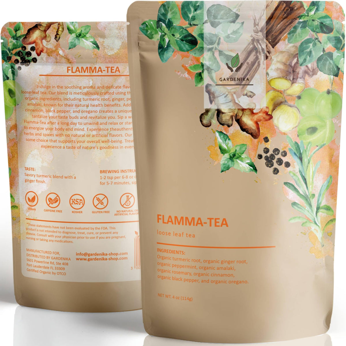 Gardenika Flamma-tea leaf close-up showcases organic blend for daily wellness