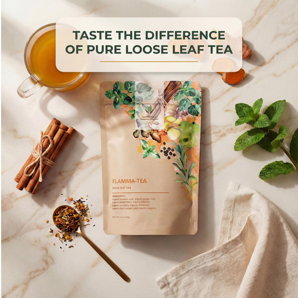 Gardenika Flamma-tea packaging seal shows freshness and ready-to-brew convenience