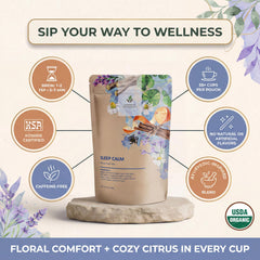 Gardenika Sleep Tea brew with lavender and chamomile provides a soothing sensory experience