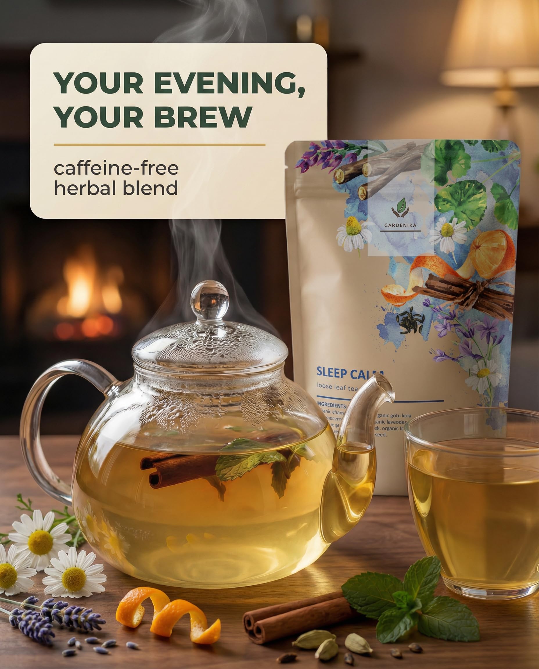 Gardenika Sleep Tea licorice root and cardamom provide balanced sweetness and depth