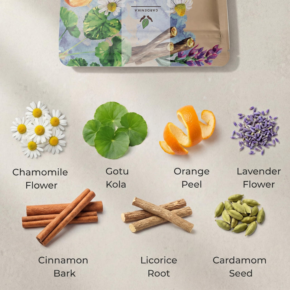 Gardenika Sleep Tea loose-leaf shows orange peel notes for a bright aroma before winding down