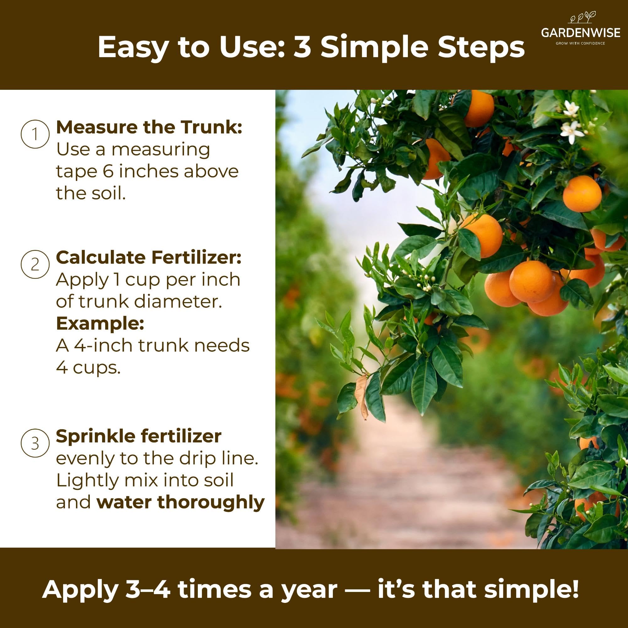 GardenWise Citrus Fertilizer boosts vibrant green leaves on lemon and lime trees