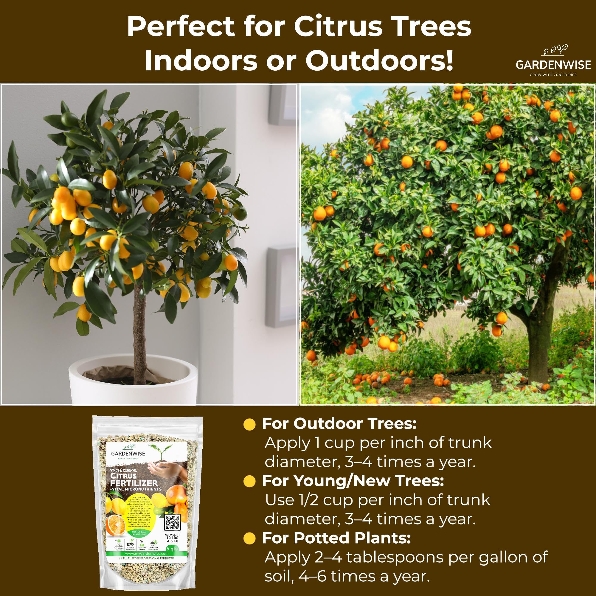 GardenWise Citrus Fertilizer supports lush fruit development on orange trees