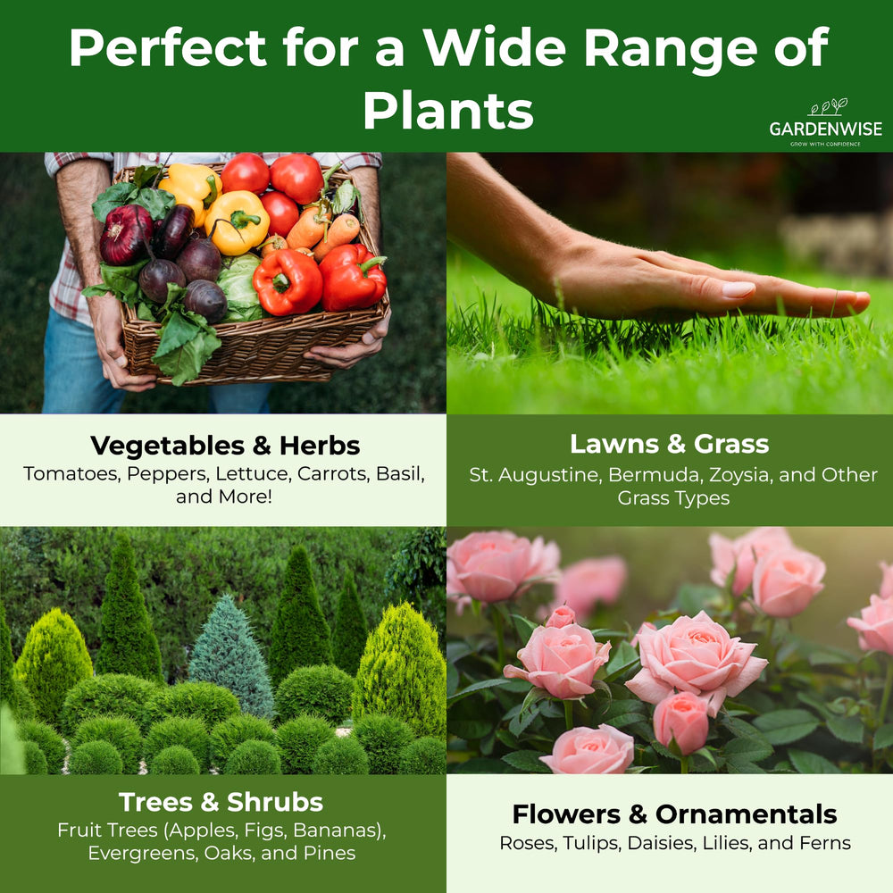 GardenWise tomato and vegetable granules support healthy foliage and harvest-ready plants.