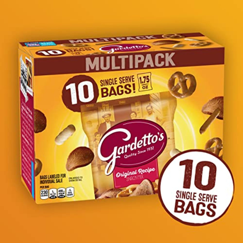 Gardetto's single-serve bags; easy, portable snack on the go.