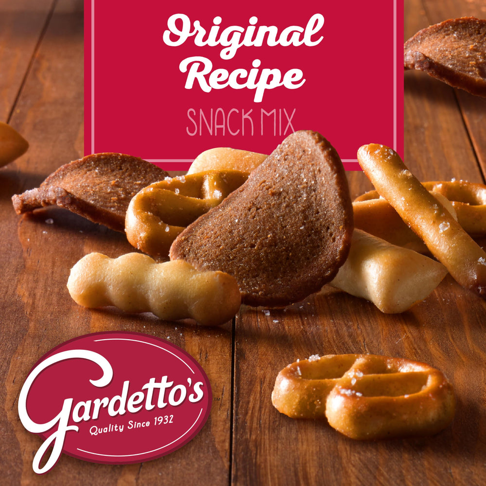 Salted pretzels and seasoned bits in Gardetto's mix