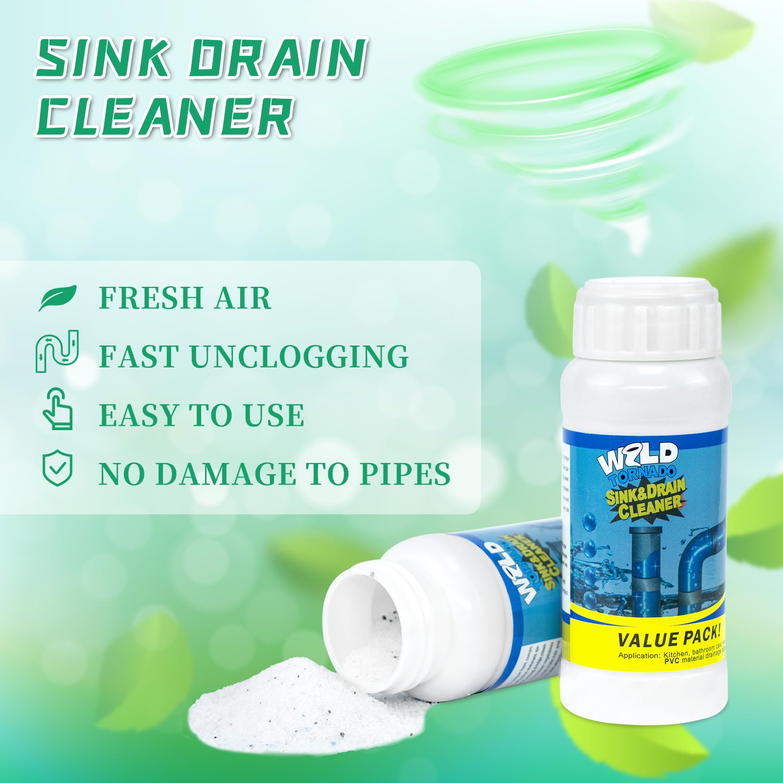 GARINOM kitchen sink unblocker powder applied near the drain to restore flow