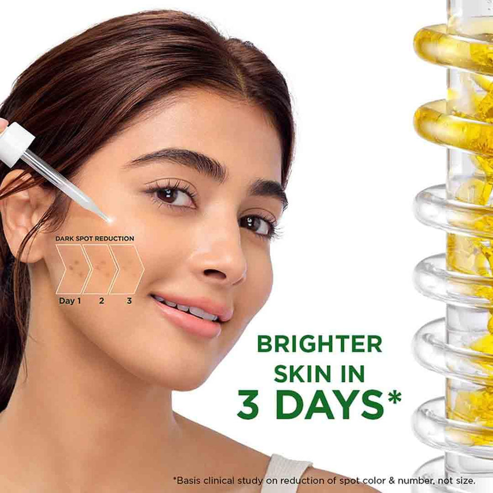 Garnier Bright Complete 30 ml packaging resting on a clean vanity