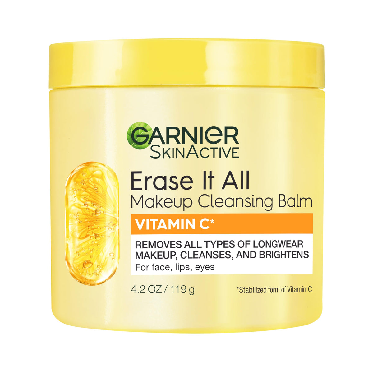 Garnier Erase It All Balm jar closeup showing makeup removal action