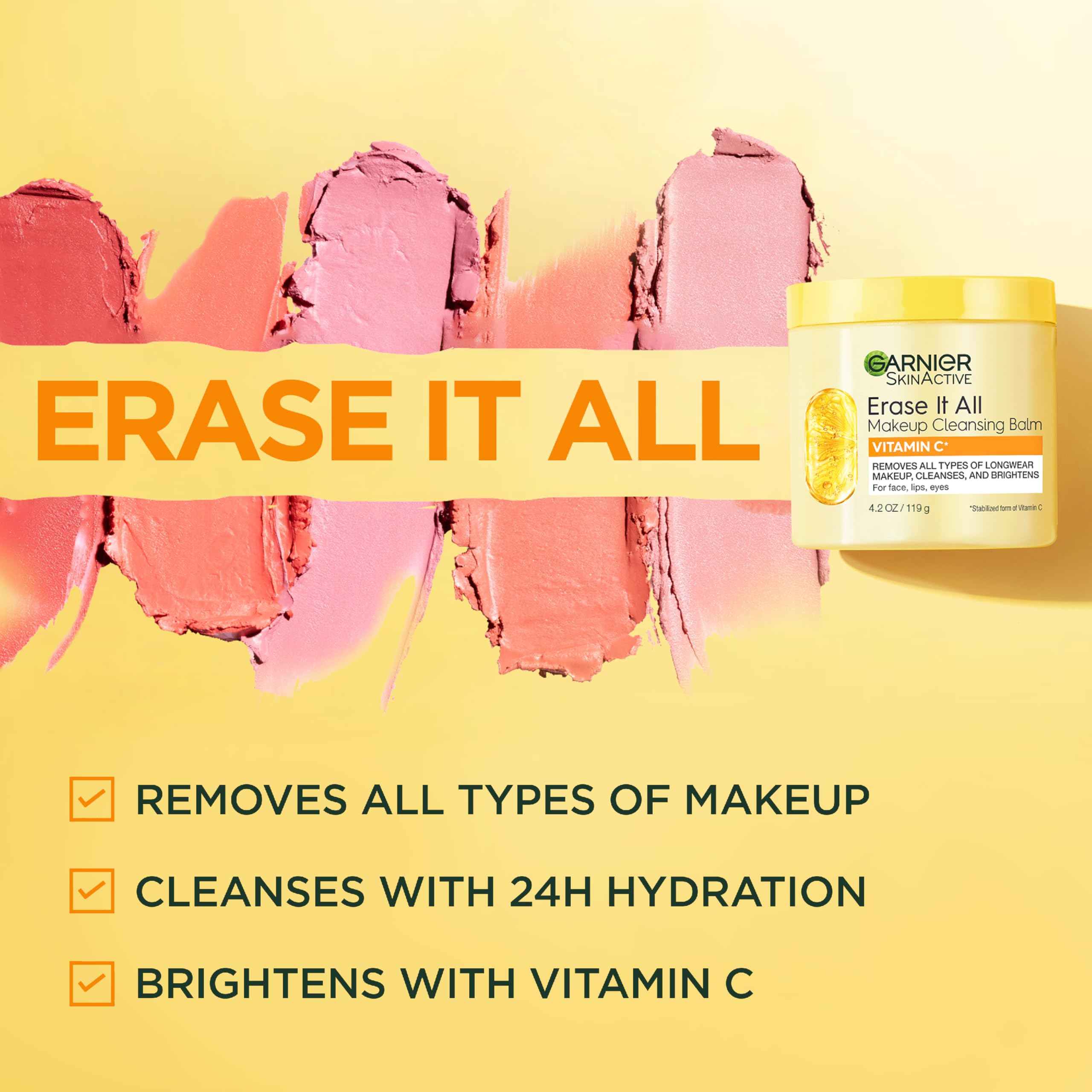 Garnier Erase It All Balm Vitamin C label highlights ingredients