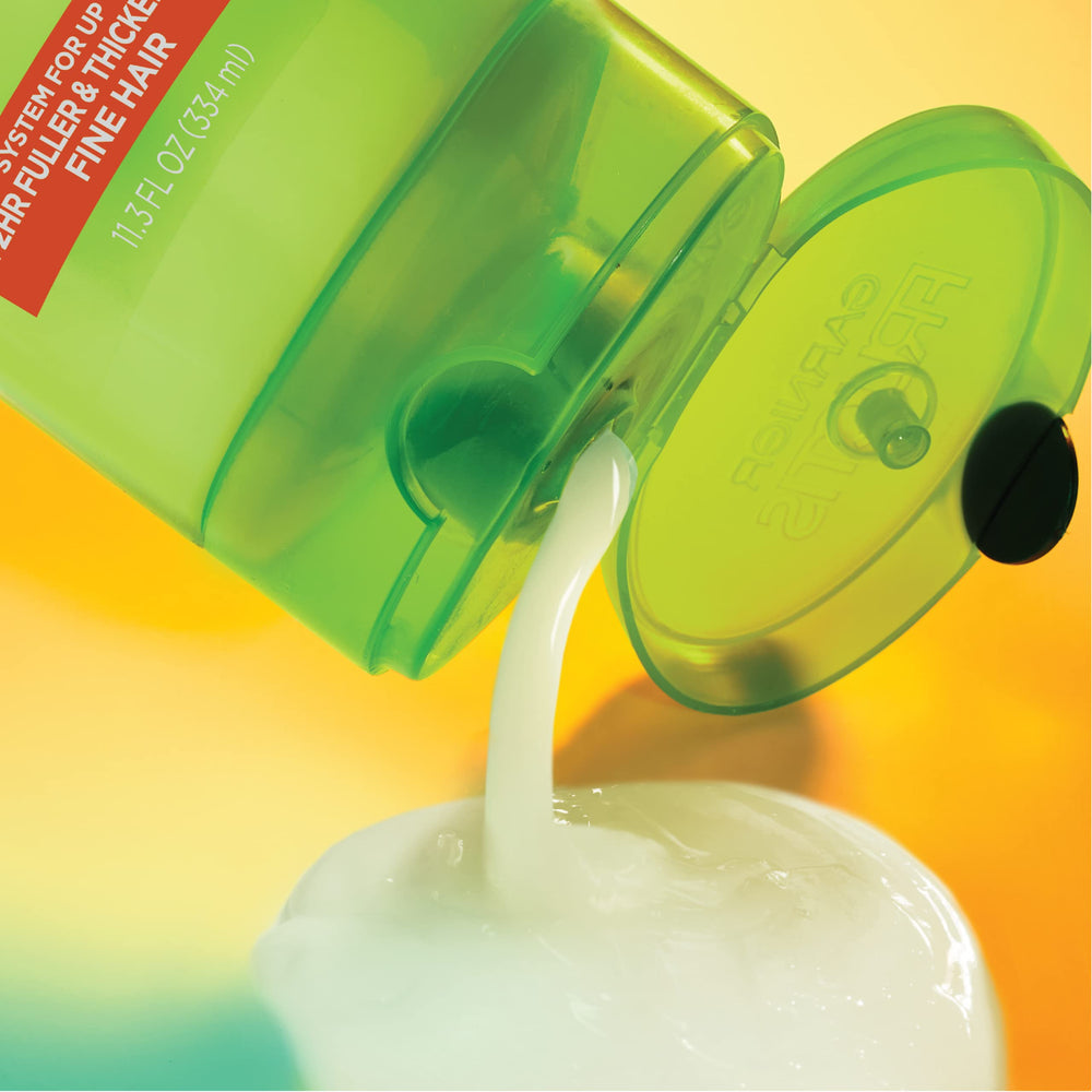 Garnier Fructis Cruelty-Free Leaping Bunny symbol on the bottle.