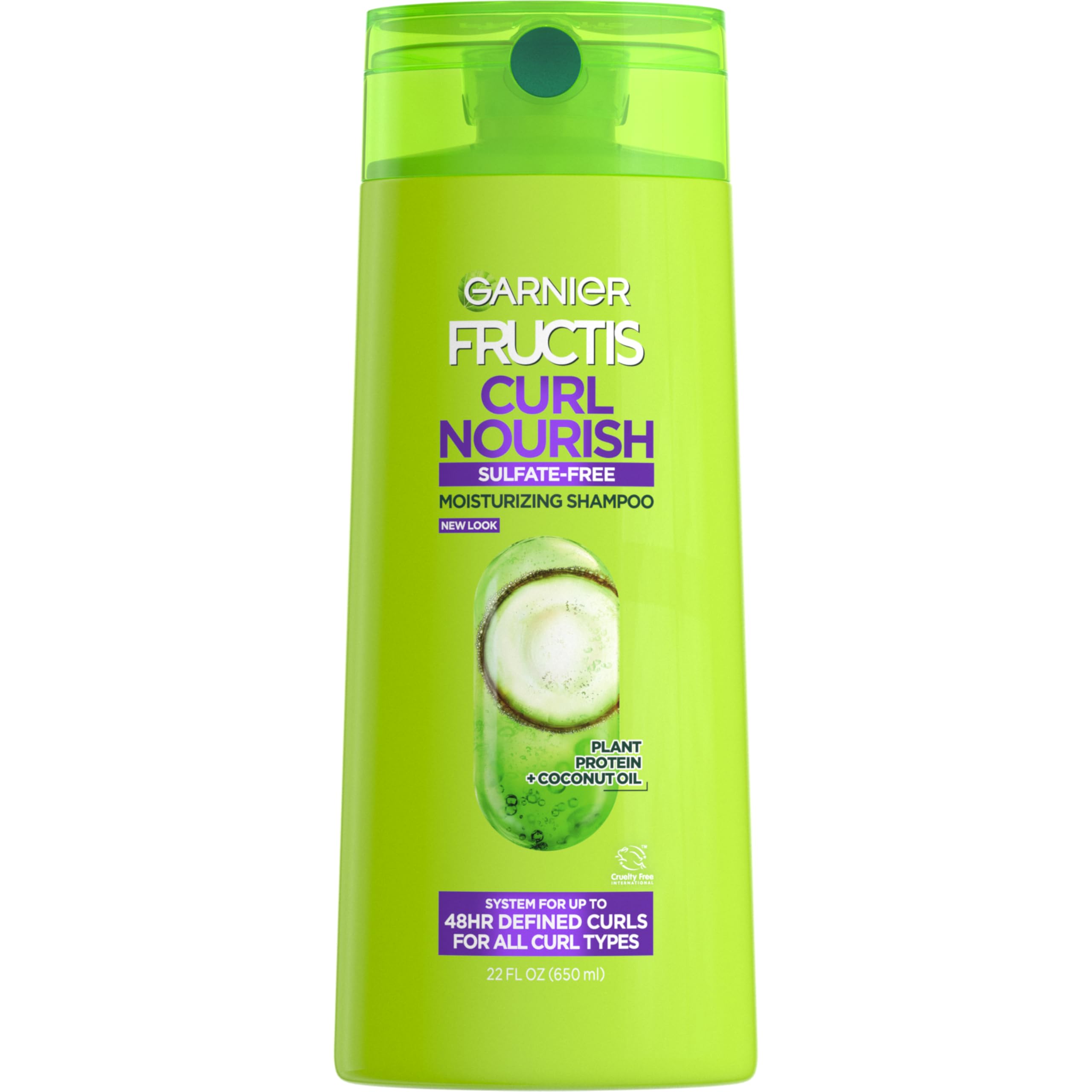Garnier Fructis Curl Nourish Shampoo bottle front promoting defined curls.