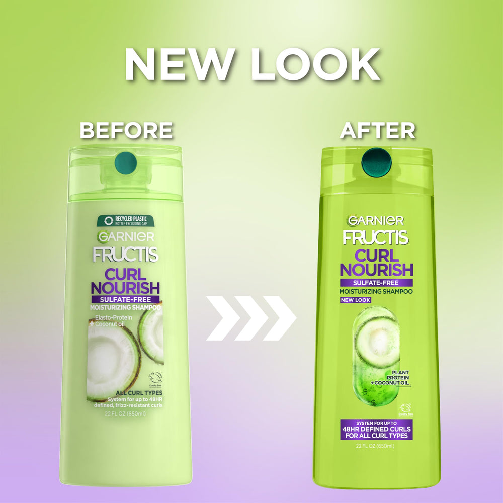 Garnier Fructis Curl Nourish Shampoo coconut oil and plant protein nourish curls.