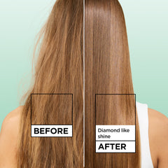 Garnier Fructis Diamond Sleek bottle during blow-dry activation for smoother hair.