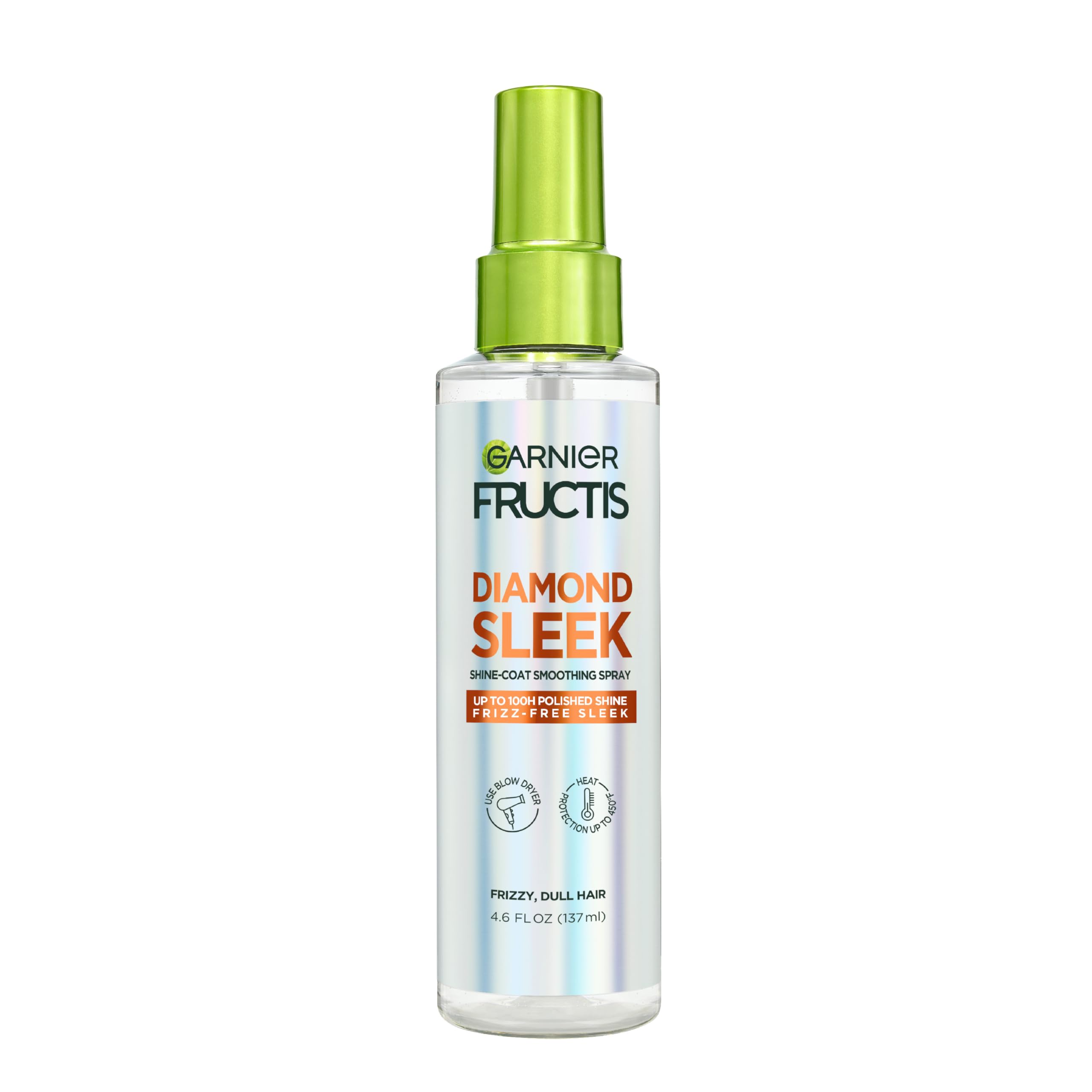 Garnier Fructis Diamond Sleek shine spray bottle for radiant, frizz-free gloss.