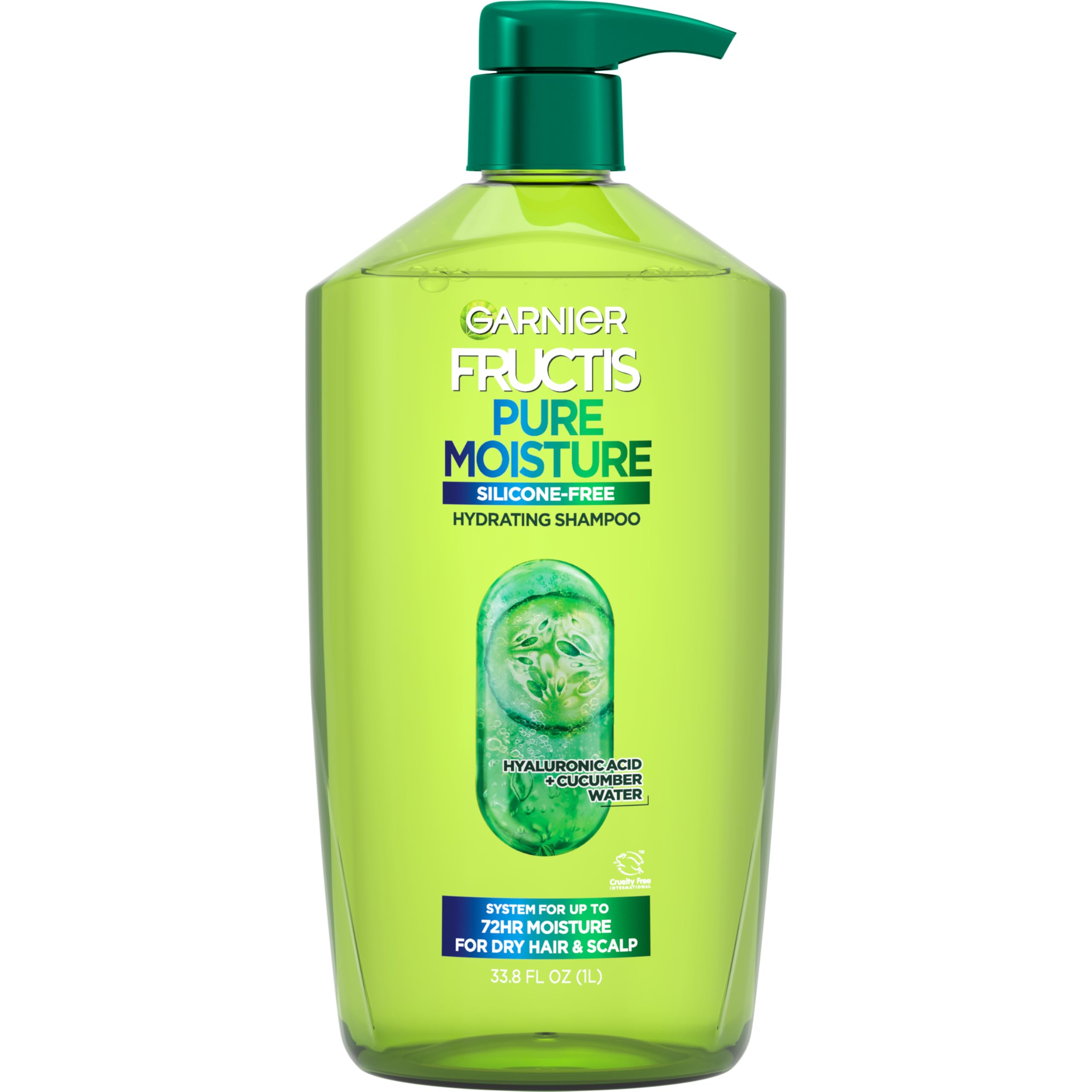 Garnier Fructis Pure Moisture shampoo bottle close-up highlighting hydrating formula