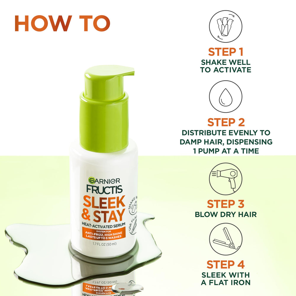 Garnier Fructis Sleek and Stay applied to damp hair for smooth strands