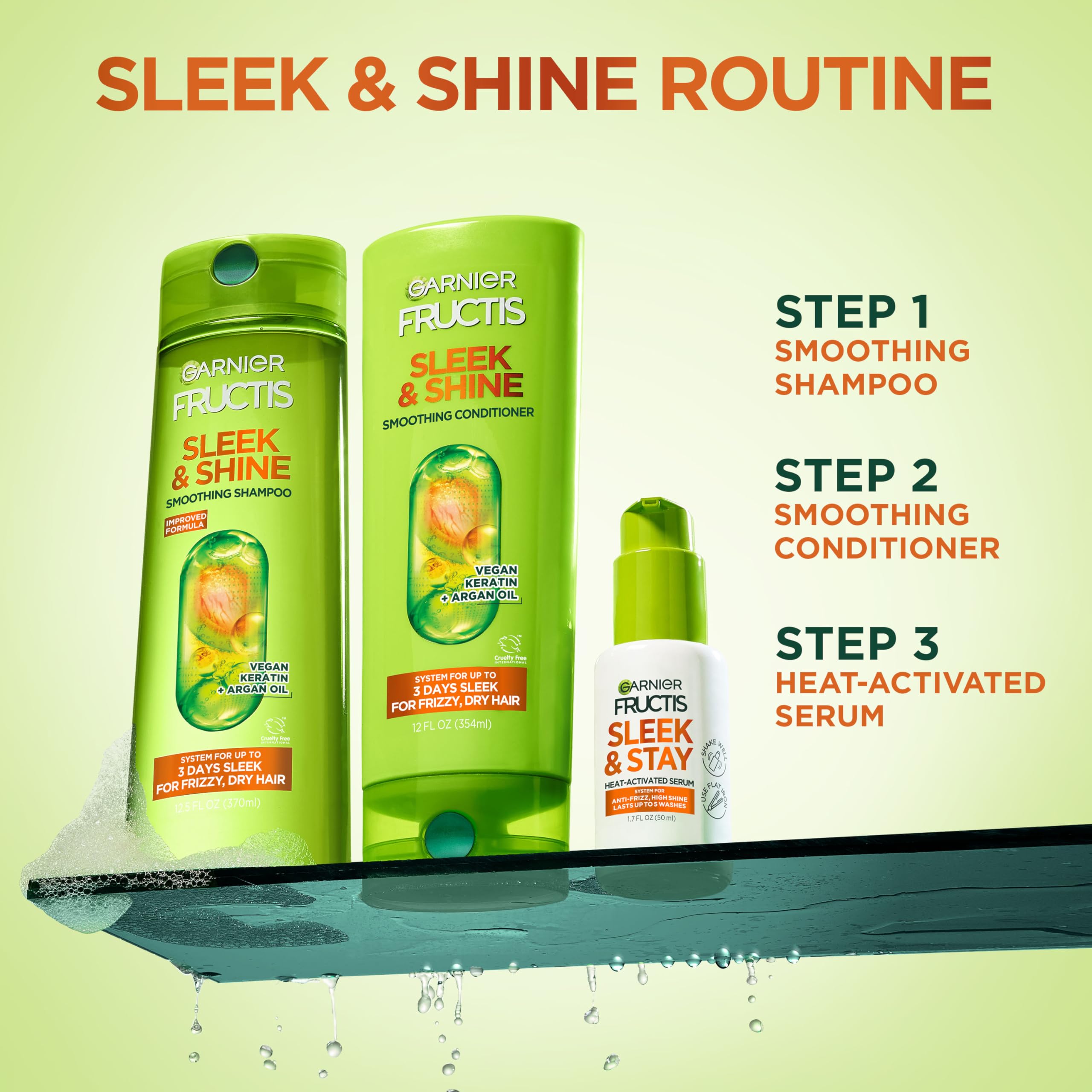 Garnier Fructis Sleek and Stay serum ready before blow-drying for a sleek finish