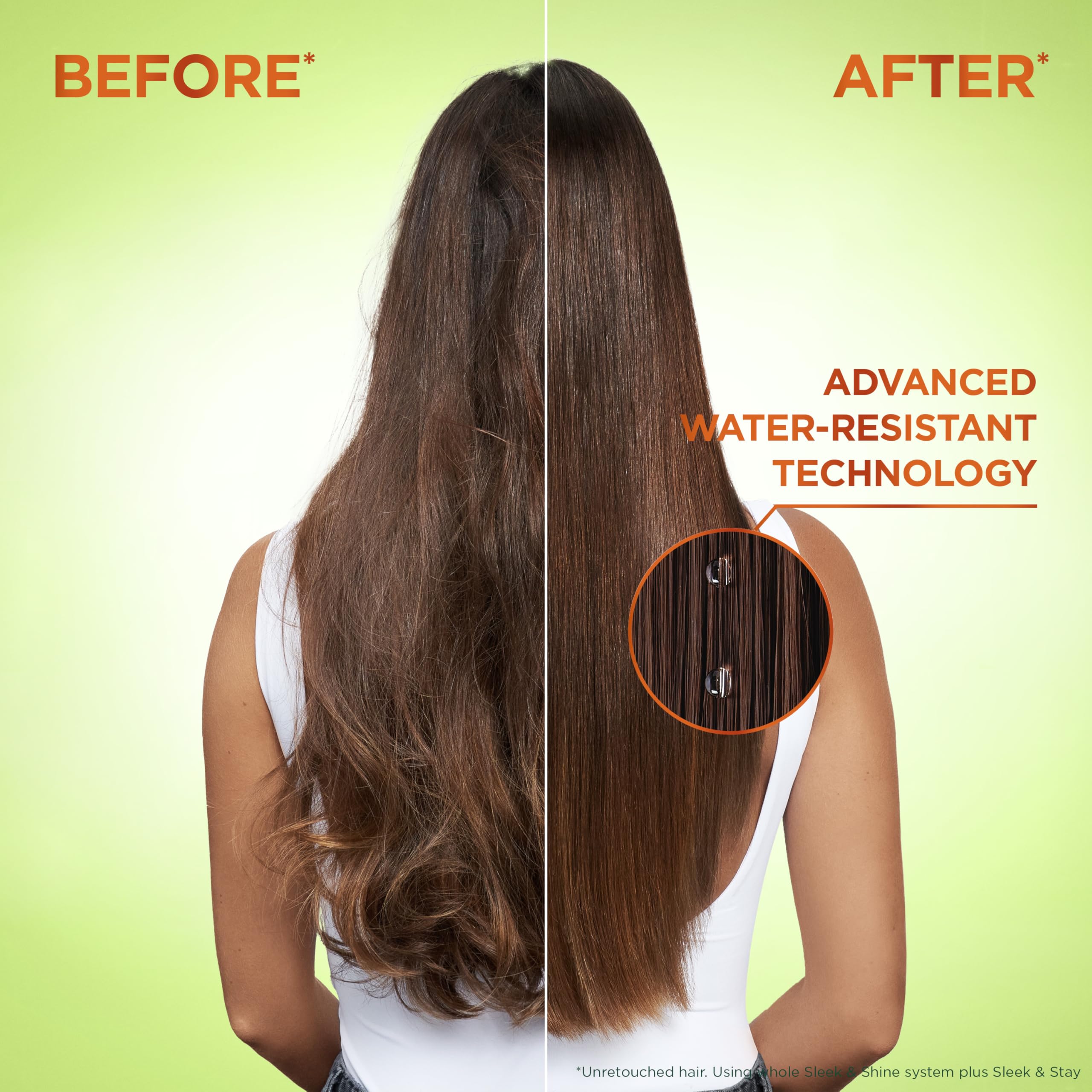 Garnier Fructis Sleek and Stay serum being dispensed onto damp hair