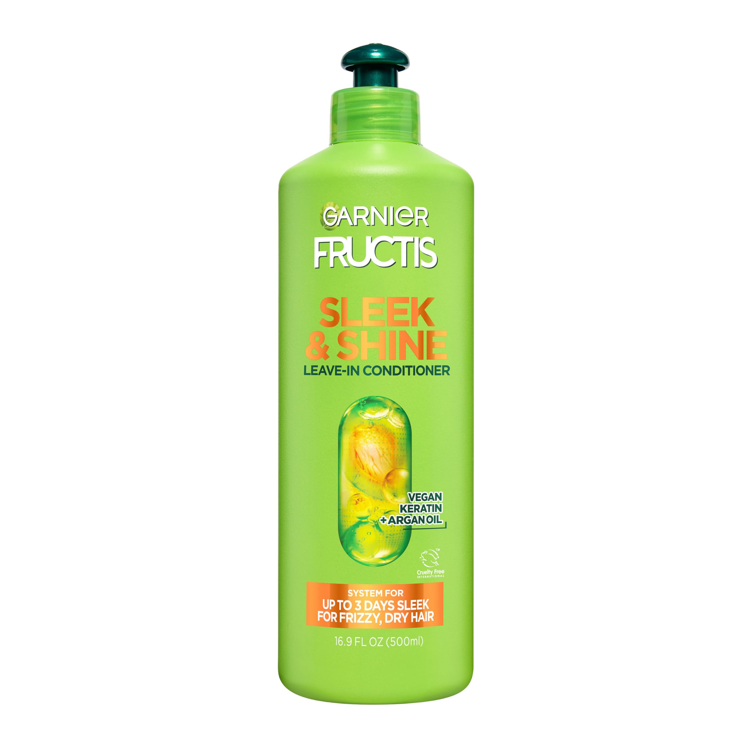 Garnier Fructis Sleek & Shine leave-in bottle for frizz control.