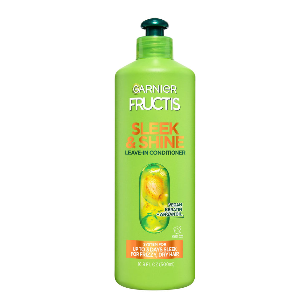 Garnier Fructis Sleek & Shine leave-in bottle for frizz control.