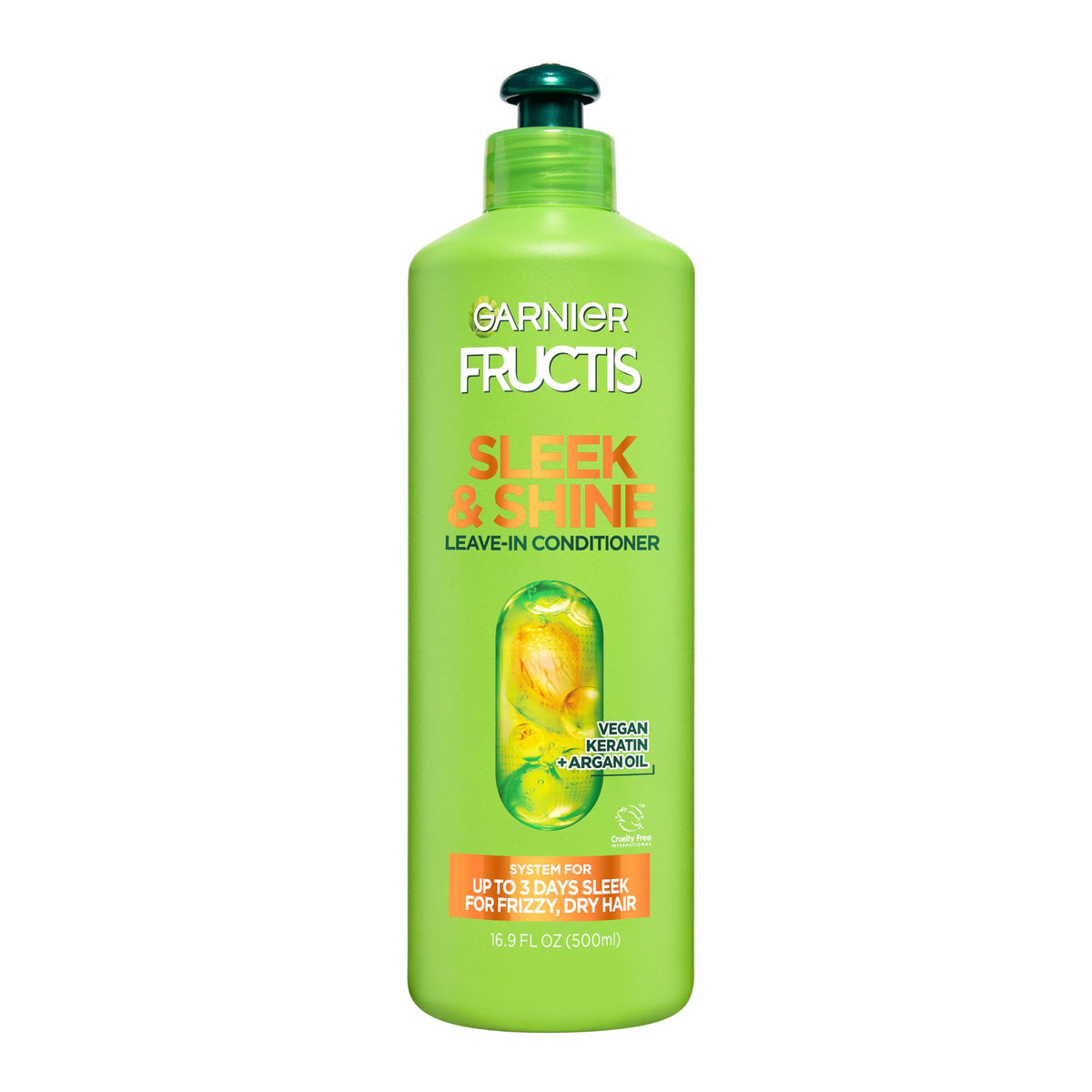 Garnier Fructis Sleek & Shine leave-in bottle for frizz control.