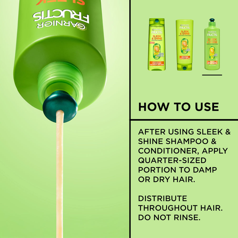 Garnier Fructis Sleek & Shine leave-in with argan oil close-up.