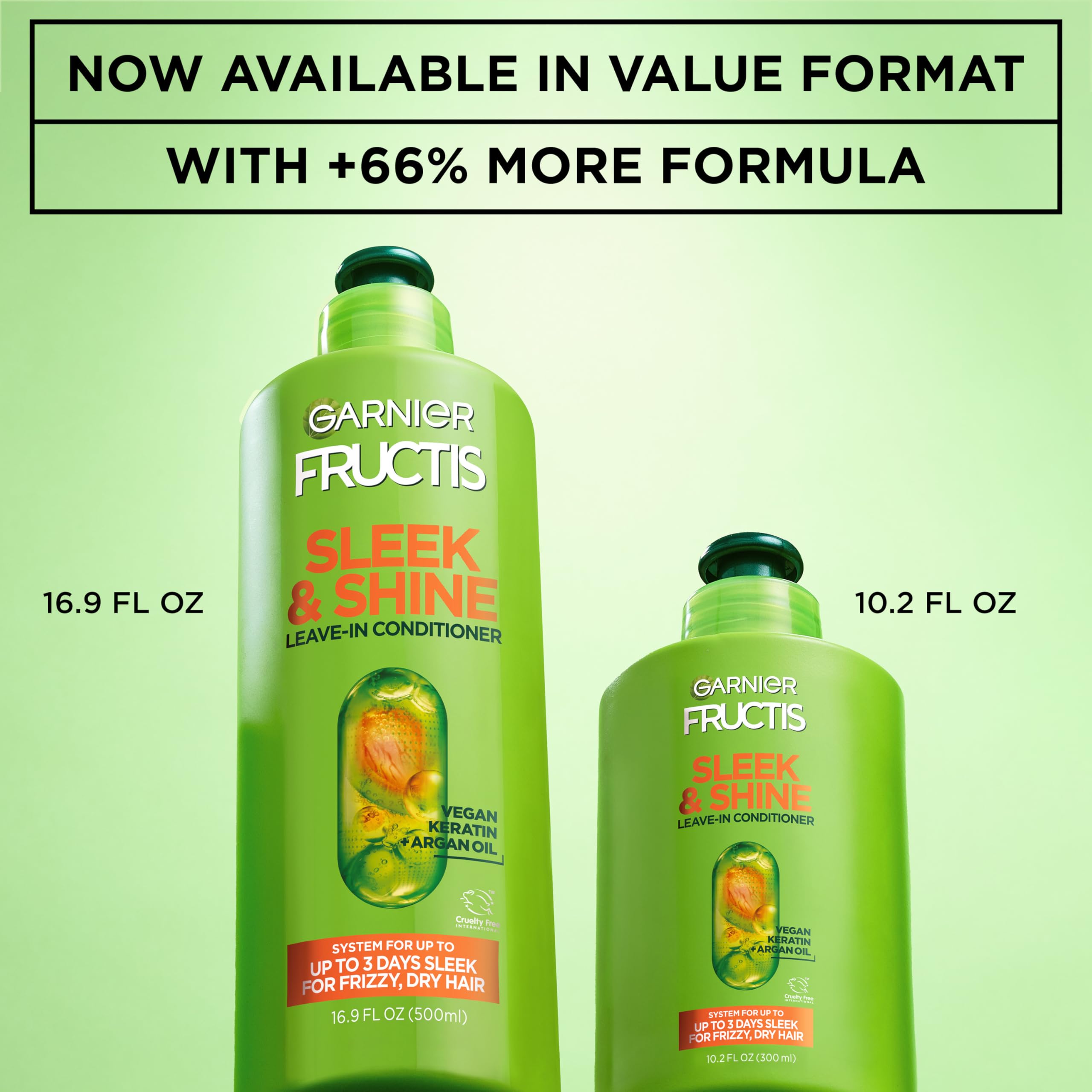 Garnier Fructis Sleek & Shine leave-in in bathroom setting.