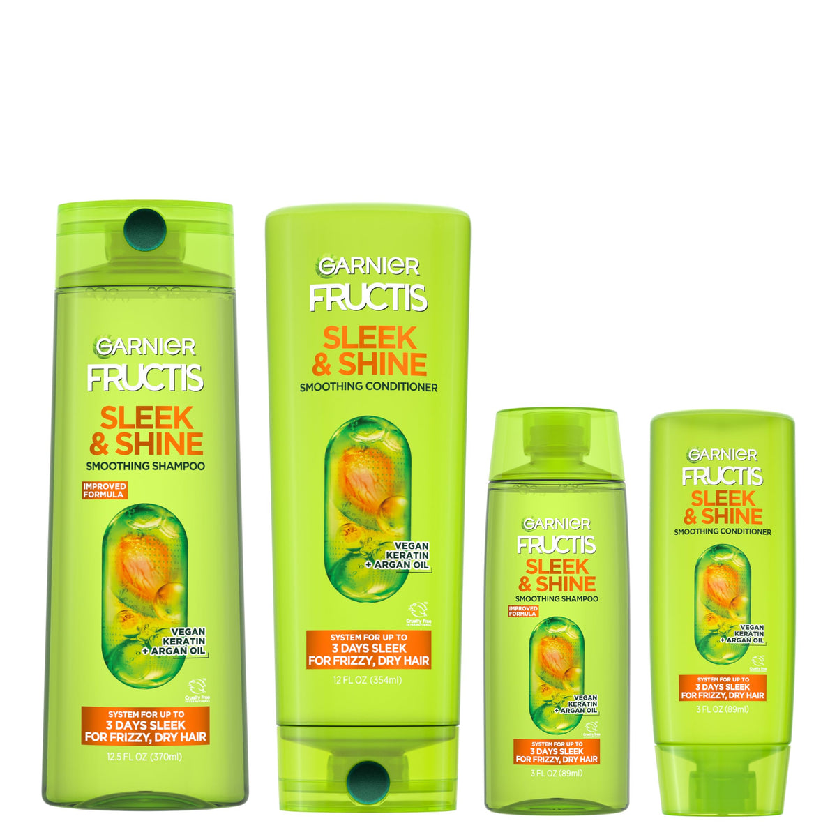 Garnier Fructis Sleek & Shine shampoo bottle for frizz control.
