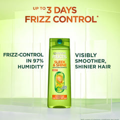 Garnier Fructis Sleek & Shine travel-size shampoo for on-the-go frizz control.