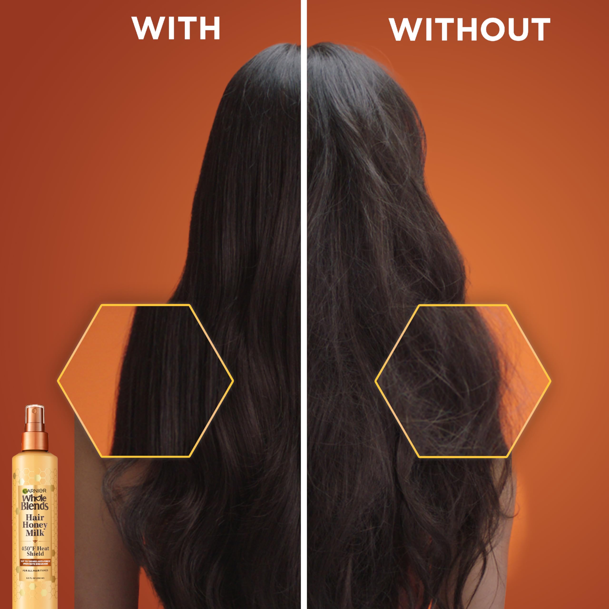 Garnier Honey Milk spray mist on damp hair ready to distribute evenly.