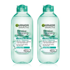 Garnier micellar water bottle close-up highlighting hydrating cleansing
