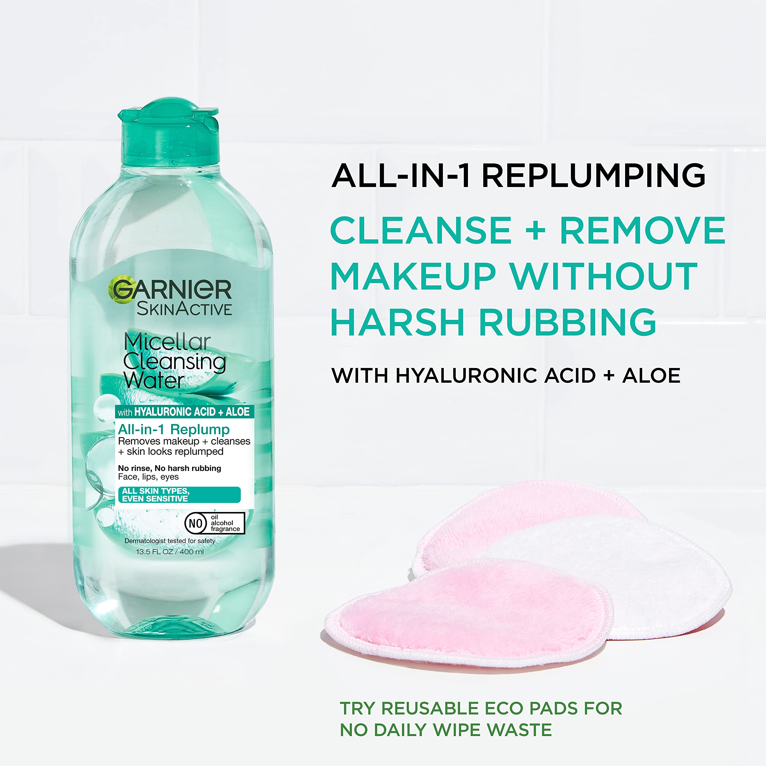 Cotton pad applying Garnier micellar water to face