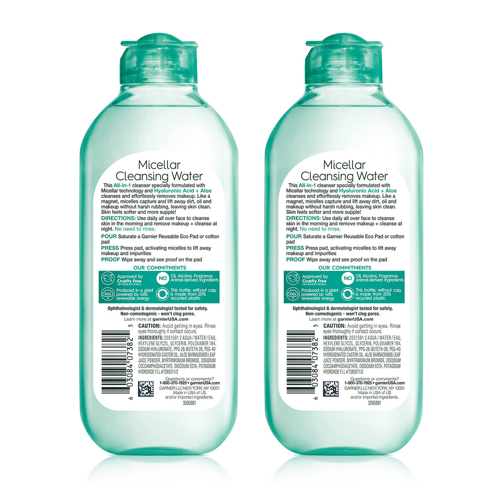 Garnier micellar water two-pack on shelf for daily cleansing