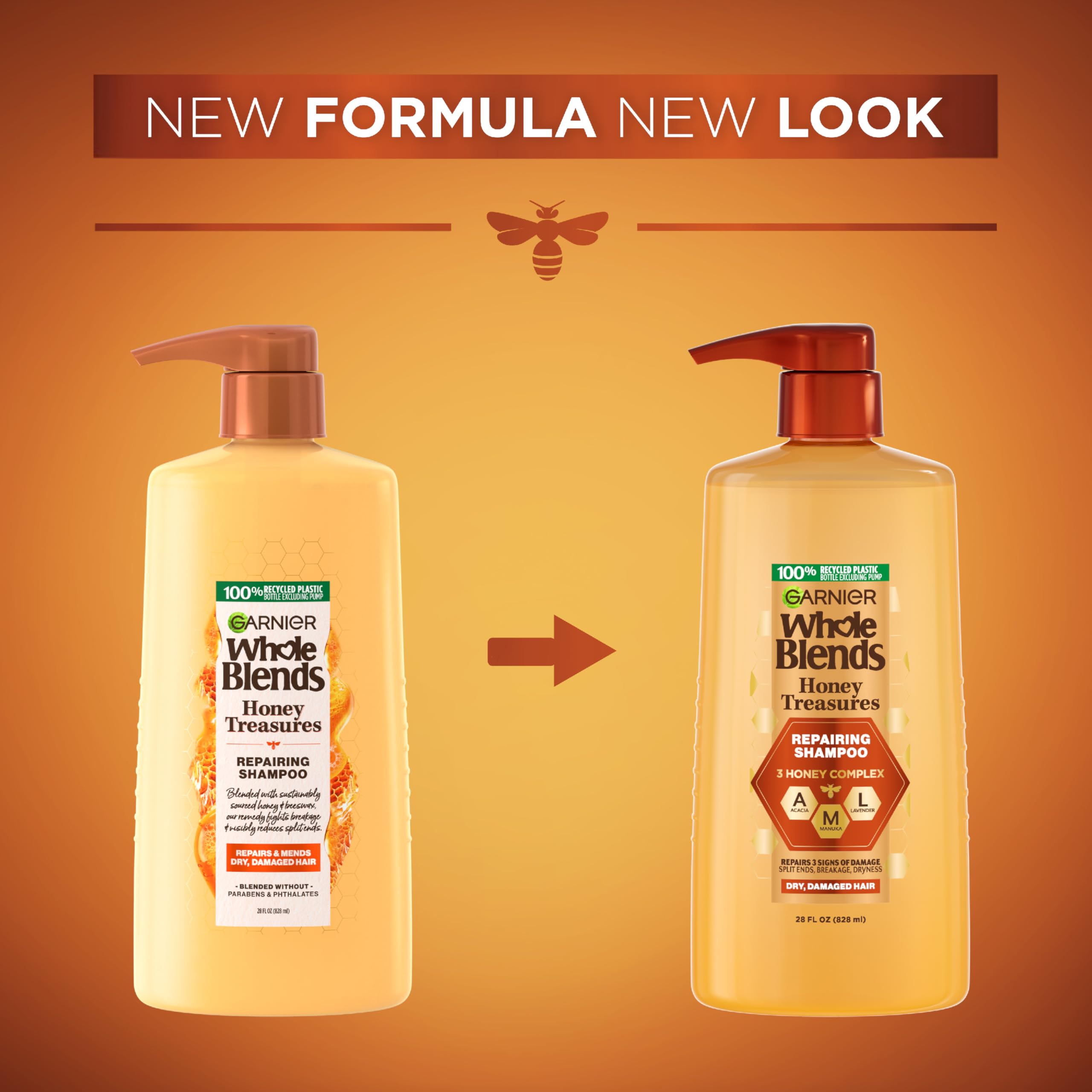 Eco-friendly Garnier bottle detail made from recycled plastic