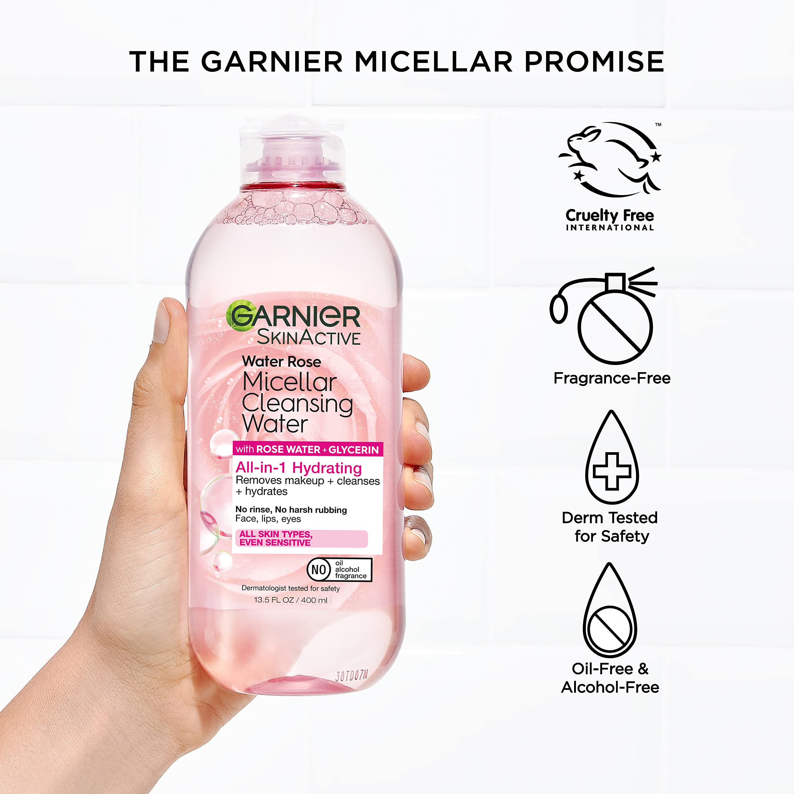 Garnier SkinActive vegan cruelty-free badge on the bottle.