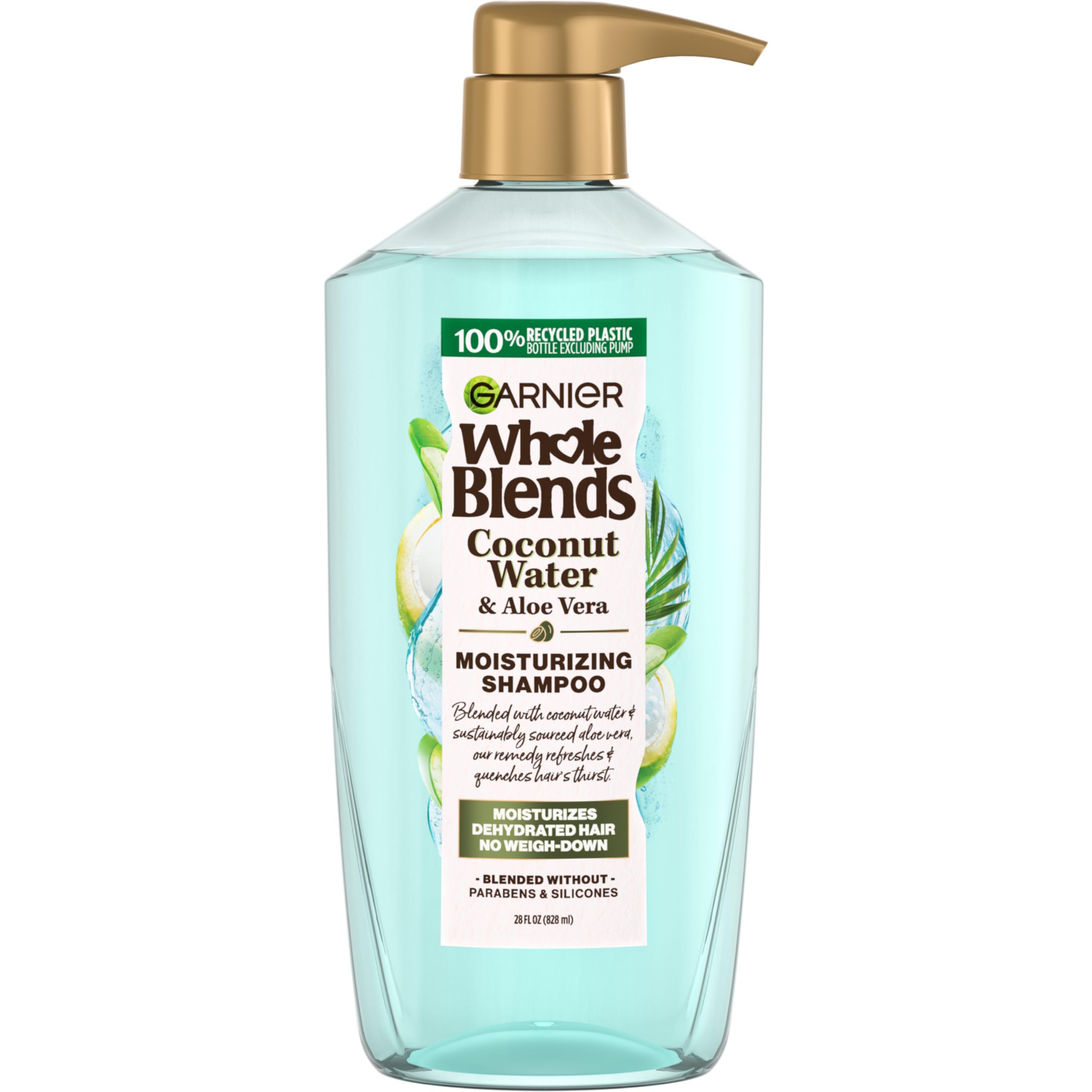 Garnier Whole Blends coconut water shampoo bottle front view for refreshing hydration