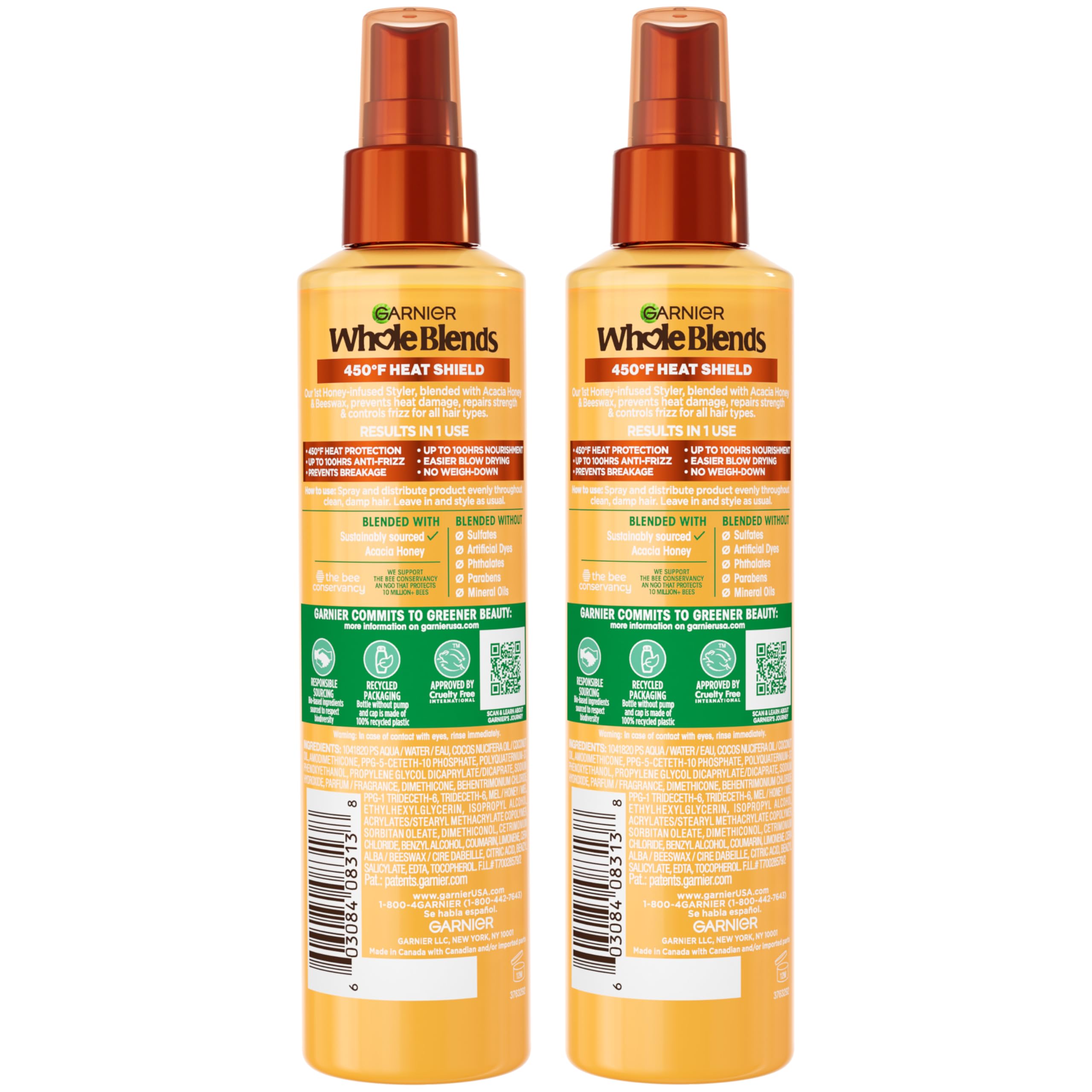 Garnier Whole Blends bee wax visuals showing formula blend for fortified hair.