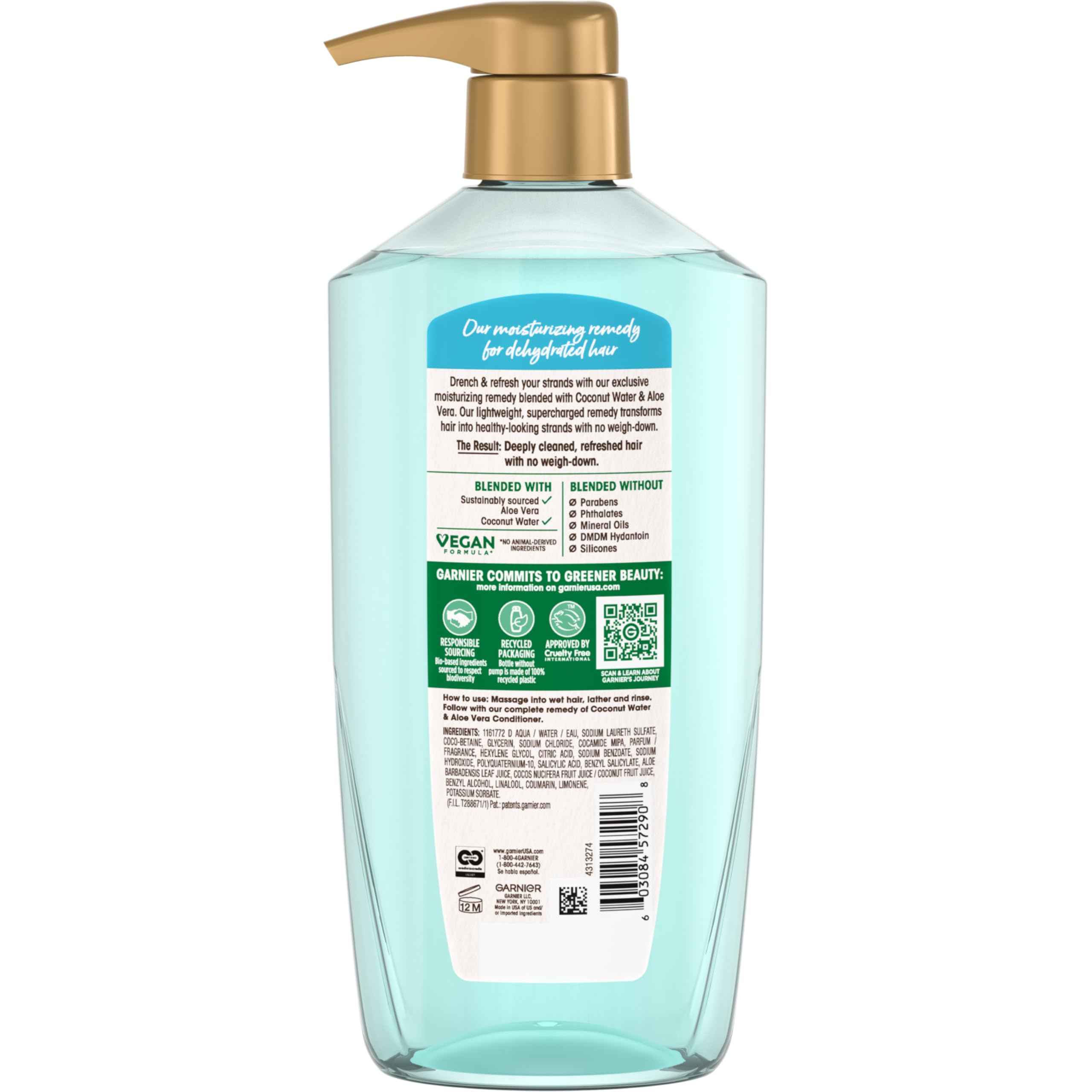 Packaging variation of Garnier Whole Blends coconut water shampoo with lightweight hydration