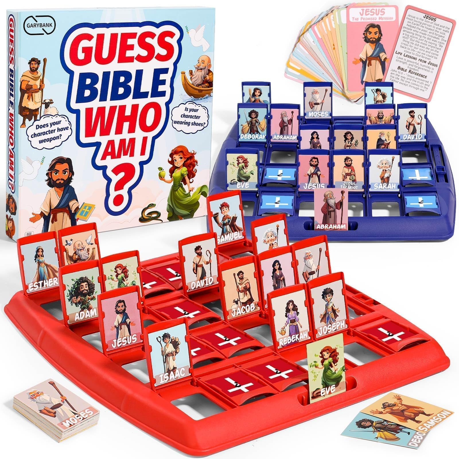Garybank Guess Bible board game characters enhance family Bible study with engaging clues