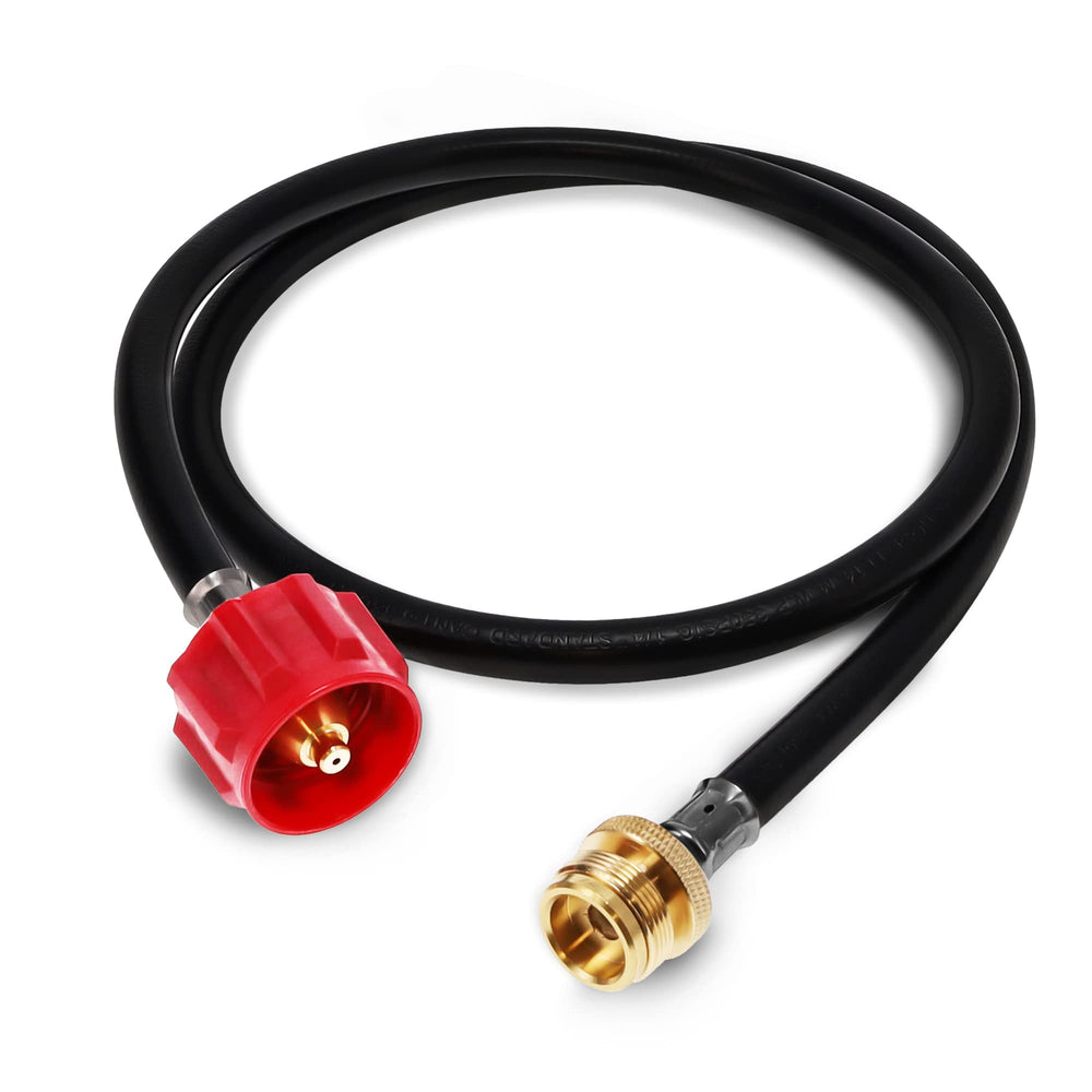 Gas One 4 ft propane hose connects 1 lb to 20 lb tanks for versatility.
