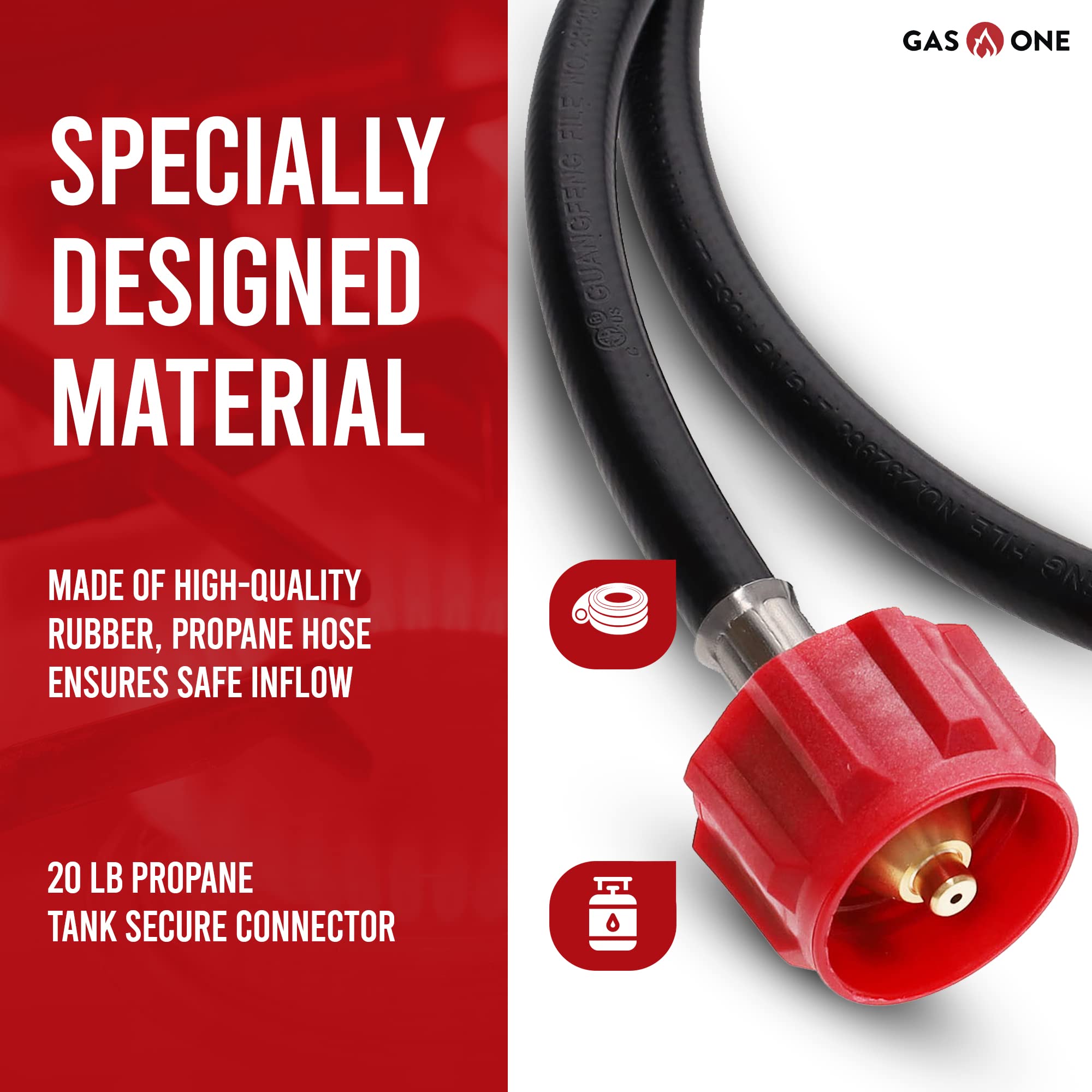 Gas One brass fitting close-up demonstrates durable construction for reliable propane use.