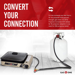 Gas One durable rubber hose detail supports long-term reliability.