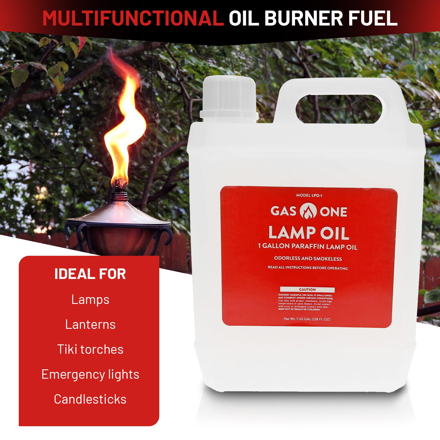 Gas One oil formula burns clear and bright in lamps and torches