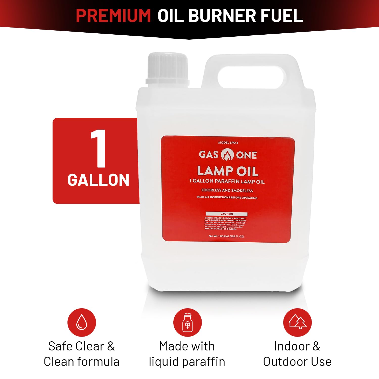 Gas One lamp oil securely sealed cap ensures safe, mess-free storage