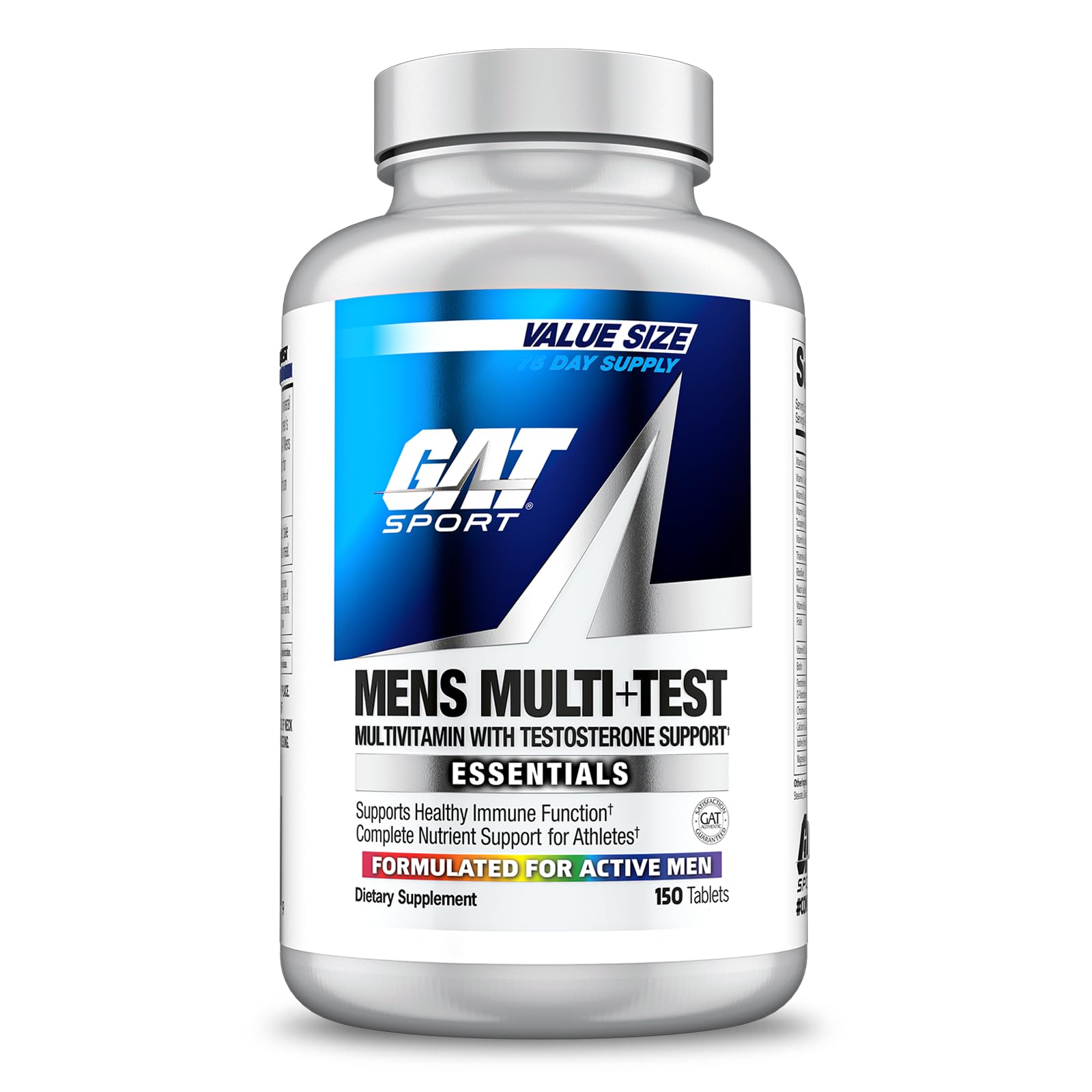 GAT SPORT Men's Multi + Test bottle highlights daily vitality support.