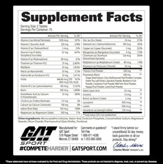 GAT SPORT label shows vitamin blend and testosterone support focus.
