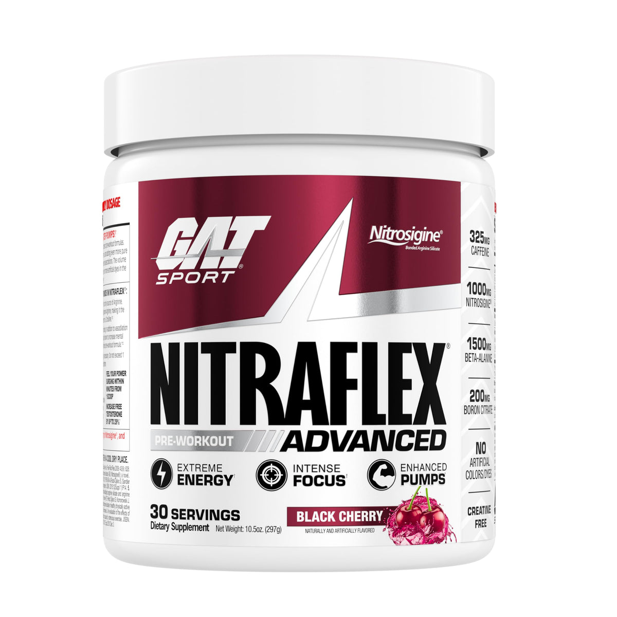 GAT SPORT Nitraflex bottle pour demonstrates quick pre-workout energy