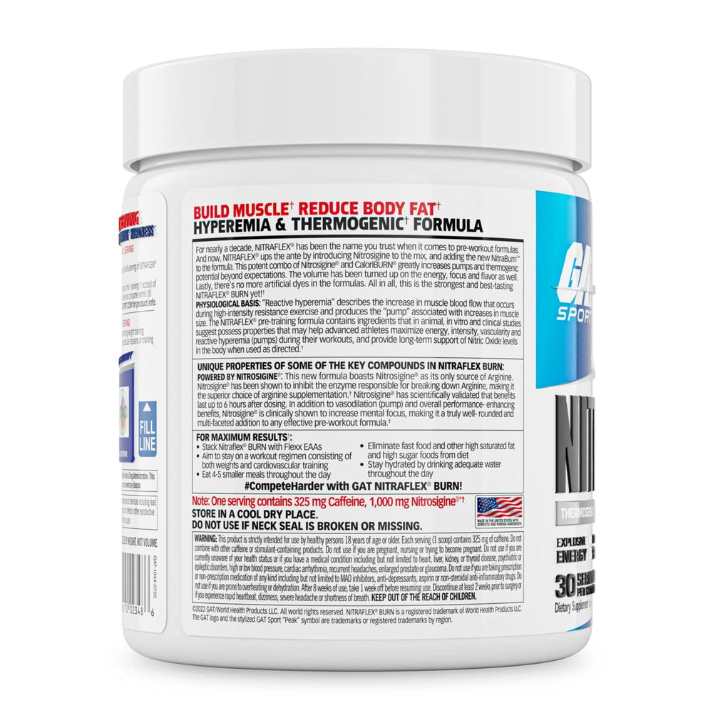 Label close-up highlights CaloriBurn and Nitrosigine ingredients.