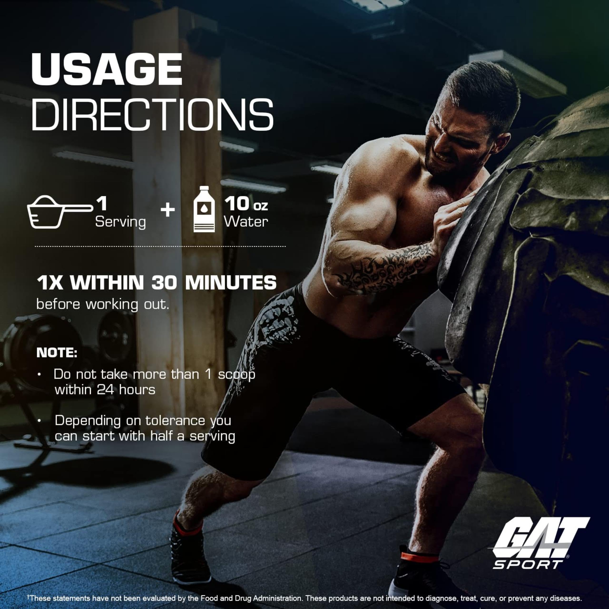 GAT SPORT Nitraflex Burn bottle highlighting zero artificial colors claim.